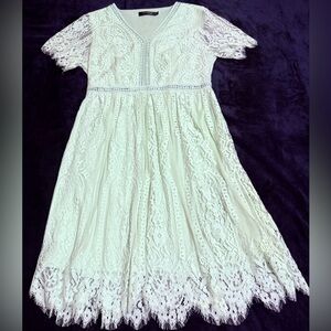 Merokeety Raw Hem Lace Dress Lt Mint Green Evening Boho Chic Gorgeous! Sz Large